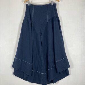 Anthropologie Pants Womens Size 8 Navy Ruffles Wide Leg Palazzo Zipper Bohemian